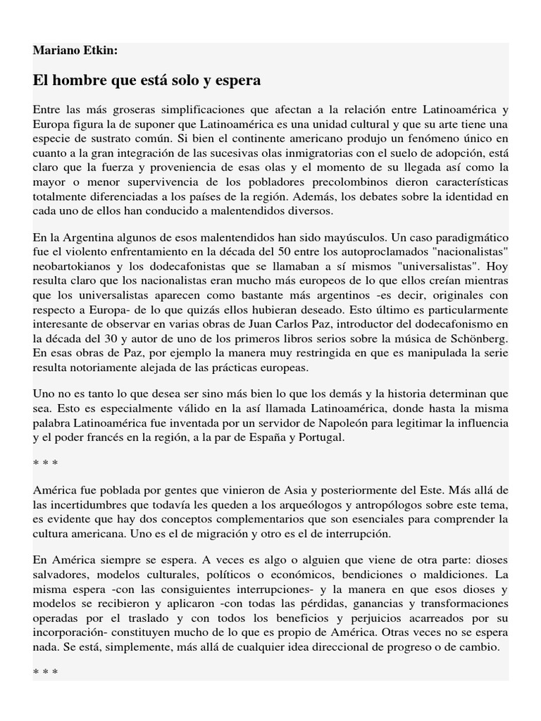 El Hombre Que Está Solo Y Espera Pdf America Latina Américas