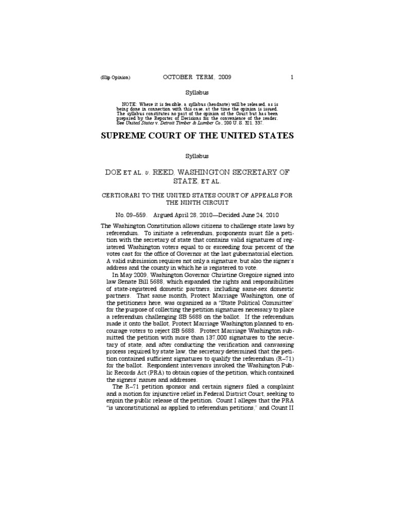 SCOTUS Ruling - Doe v. Reed | PDF