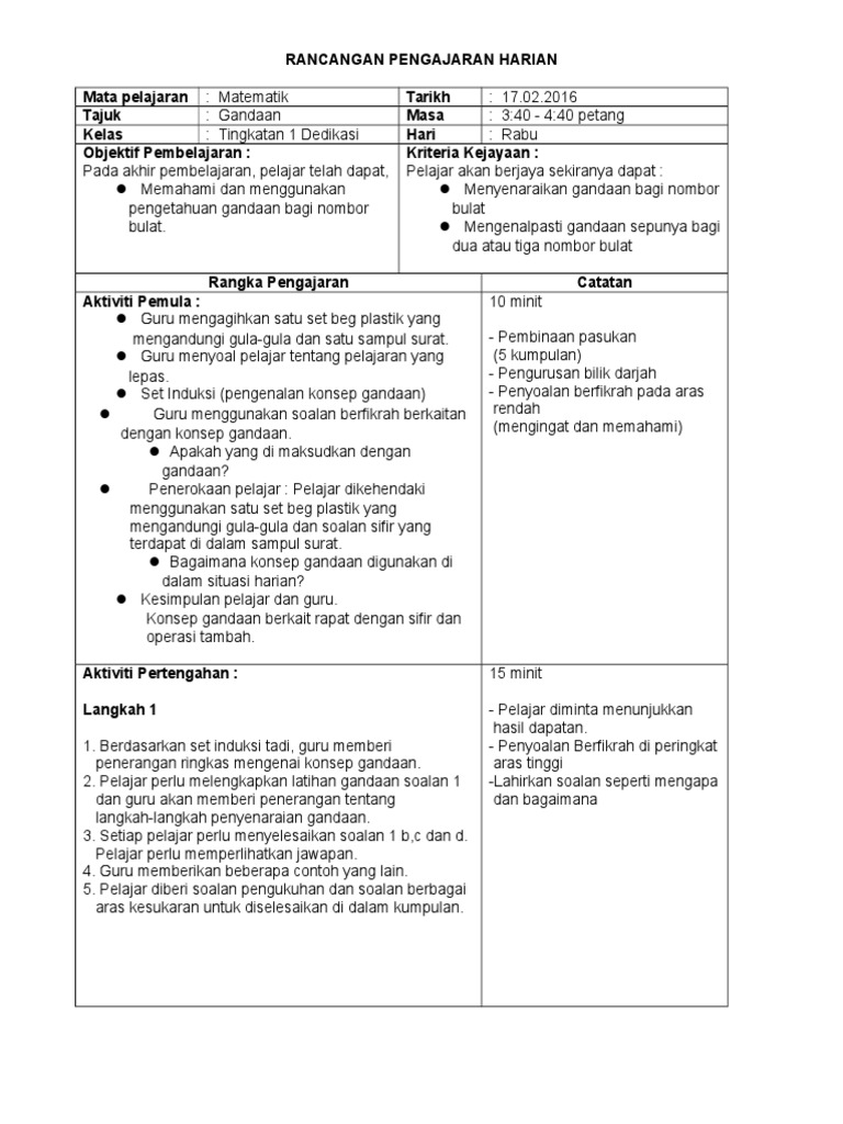 Rancangan Pengajaran Harian2 Pdf