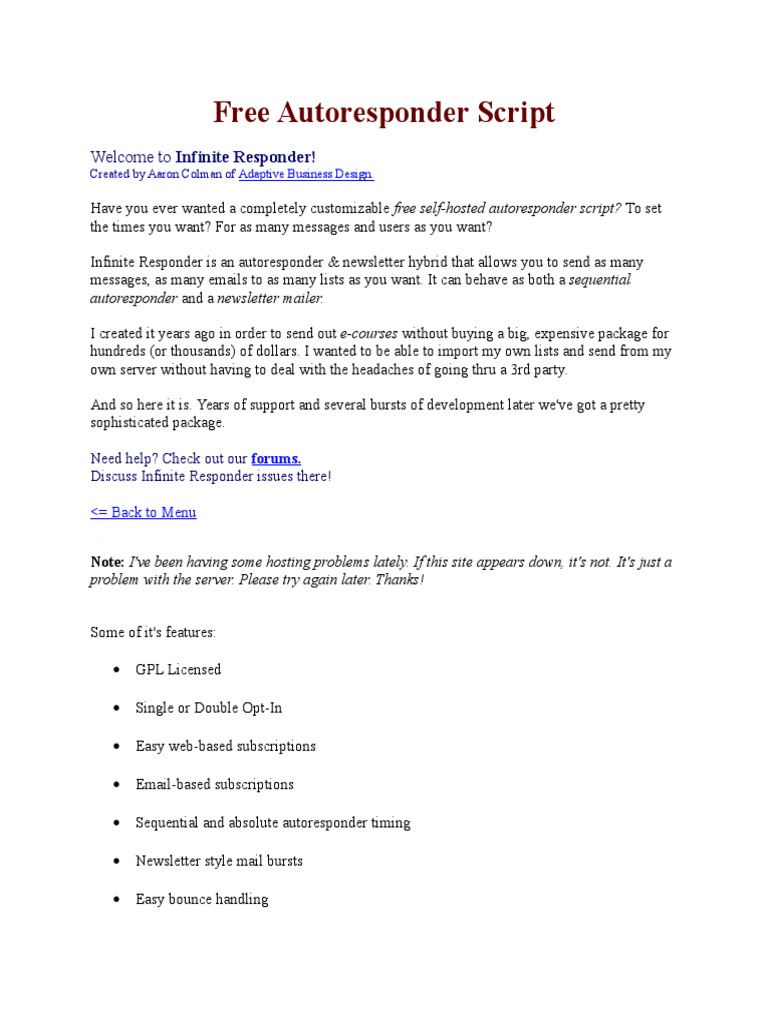 Infinite Responder Manual | PDF | Email | Php