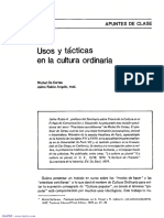 DeCERTEAU (1979) Usos y Tácticas de La Cultura Ordinaria