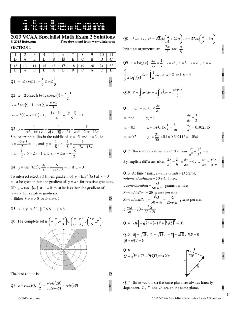 2013 Vcaa Specialist Mathematics Exam 2 Solutions Area Physical Quantities