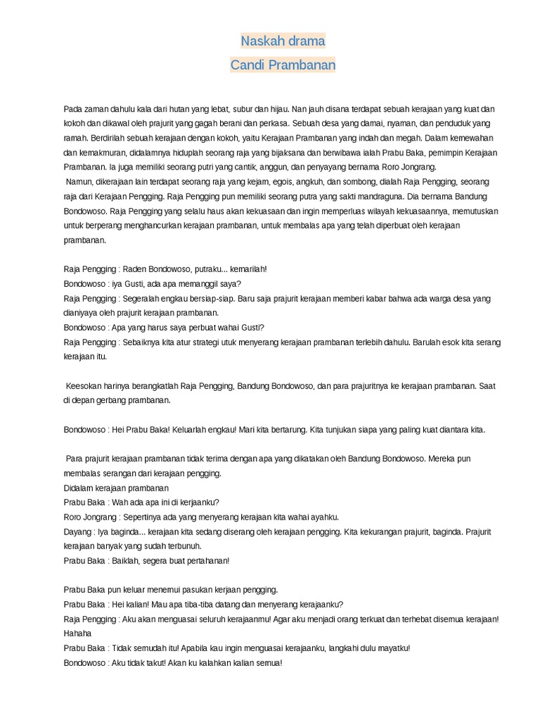 Teks Drama Roro Jonggrang – Beinyu.com
