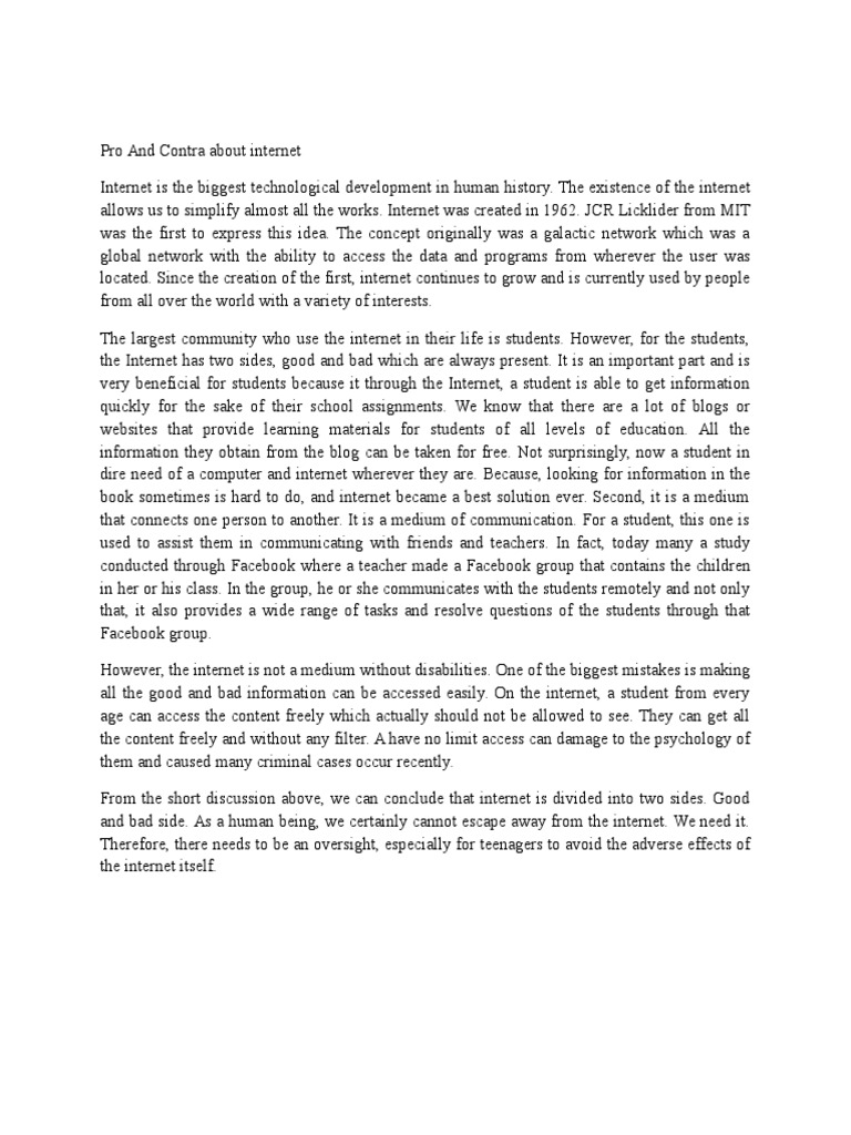 Pro And Contra About Internet Internet Media Communication