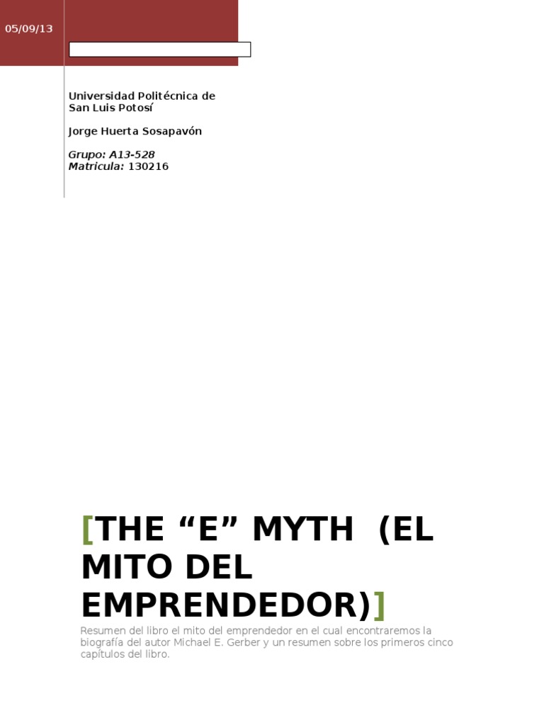 The E Myth | PDF | Iniciativa empresarial | Contabilidad