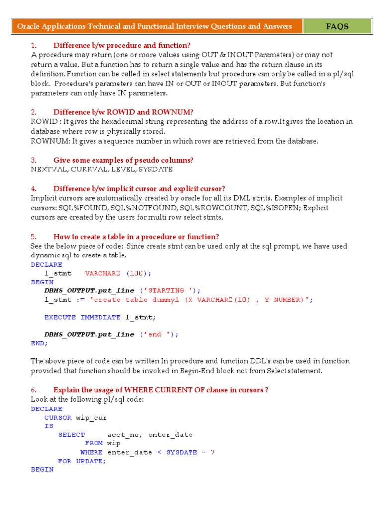 Oracle Apps FAQ | PDF | Pl/Sql | Oracle Database