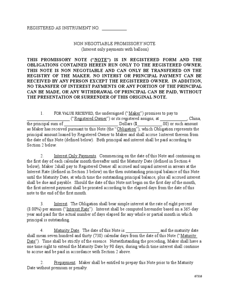 Registered Note For Portfolio Interest - Two Years | PDF