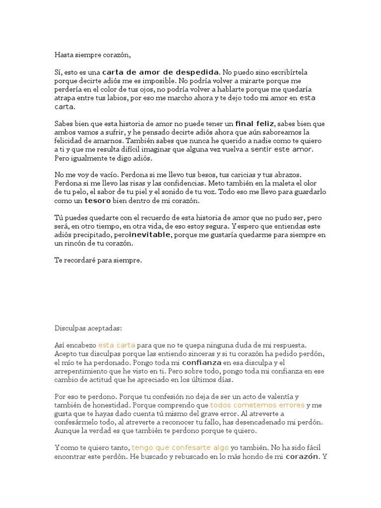Carta de despedida a un amor imposible | PDF | Perdón | Amor