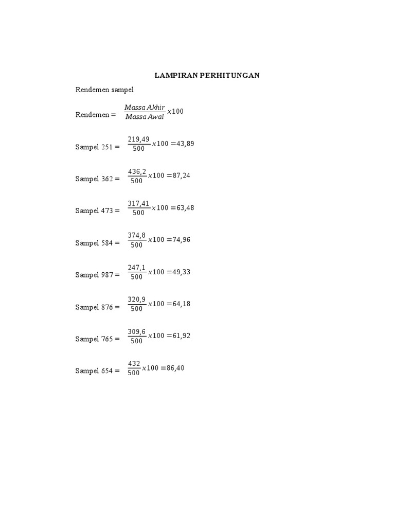 Rendemen Sampel: Massa Akhir Massa Awal X 100 | PDF