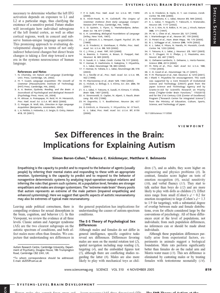 Sex Differences in The Brain - Authism Science 04-11-2005 | PDF ...