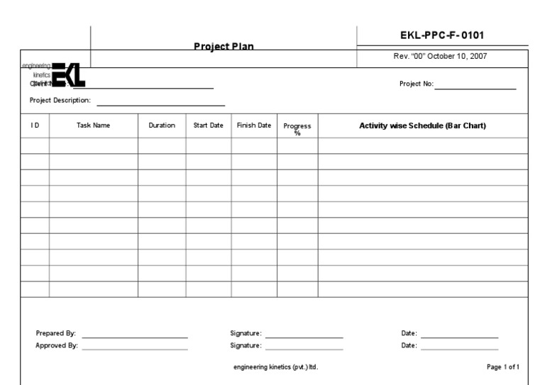 Project Plan for EKL-PPC-F-0101 | PDF