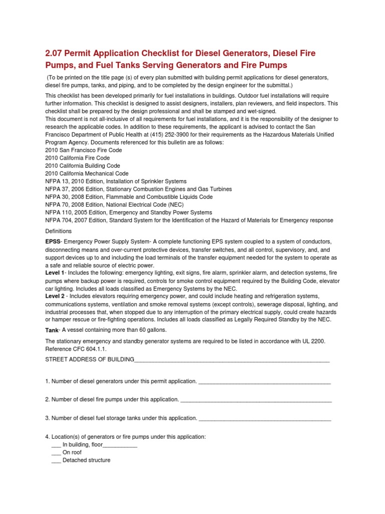 Diesel Generator Permit Application Checklist | PDF | Internal ...