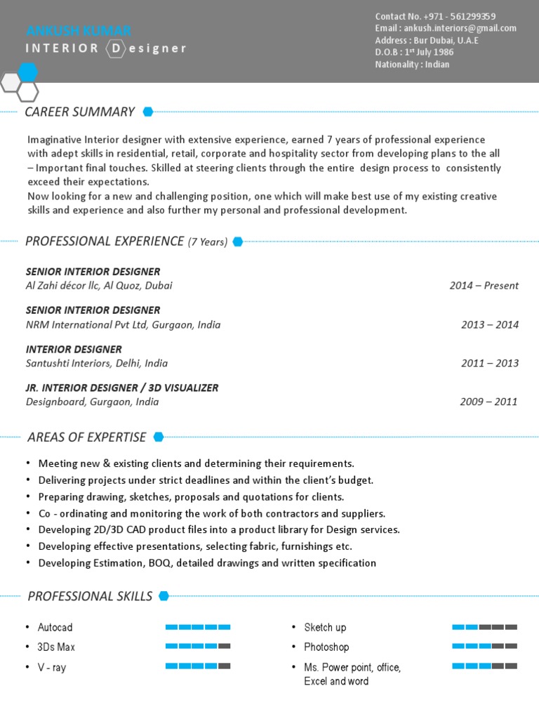 Interior Designer with 7 Years Experience | PDF | Interior Design | Design