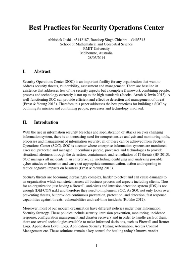 BEst Practices For Security Operation Center PDF | PDF | Threat ...