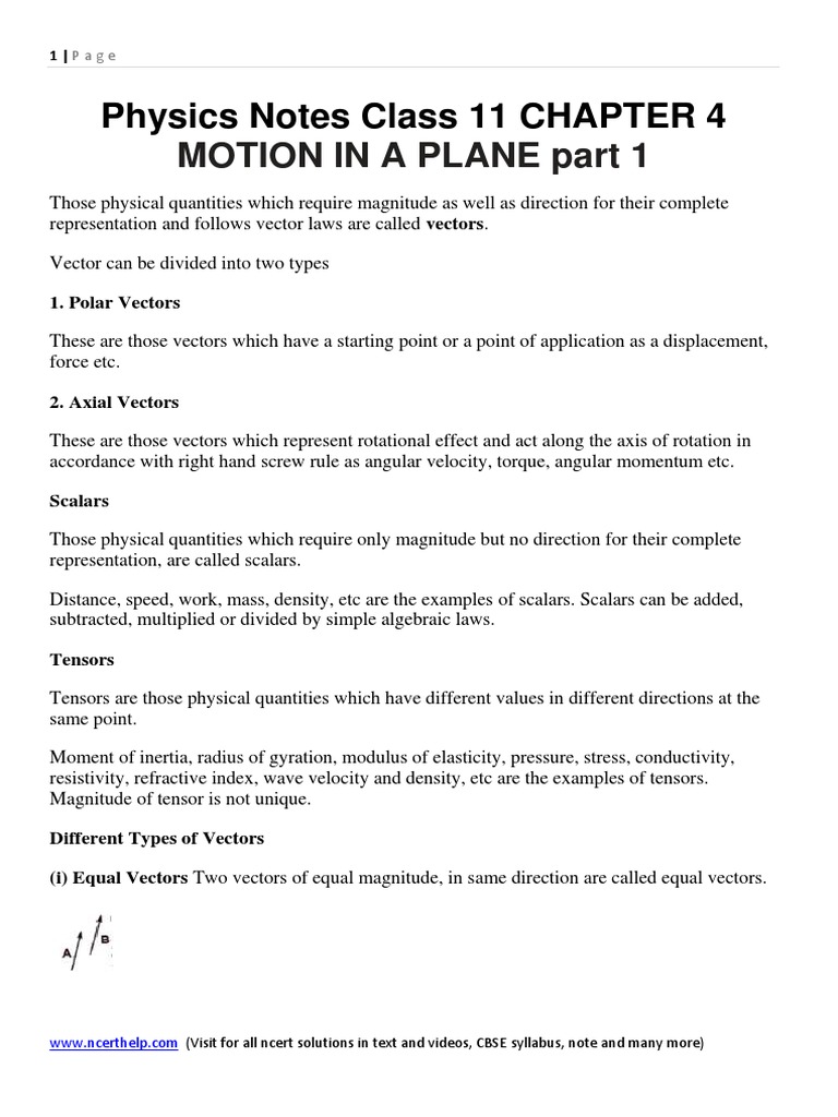Physics Notes Class 11 Chapter 4 Motion in a Plane Part 1 Rotation