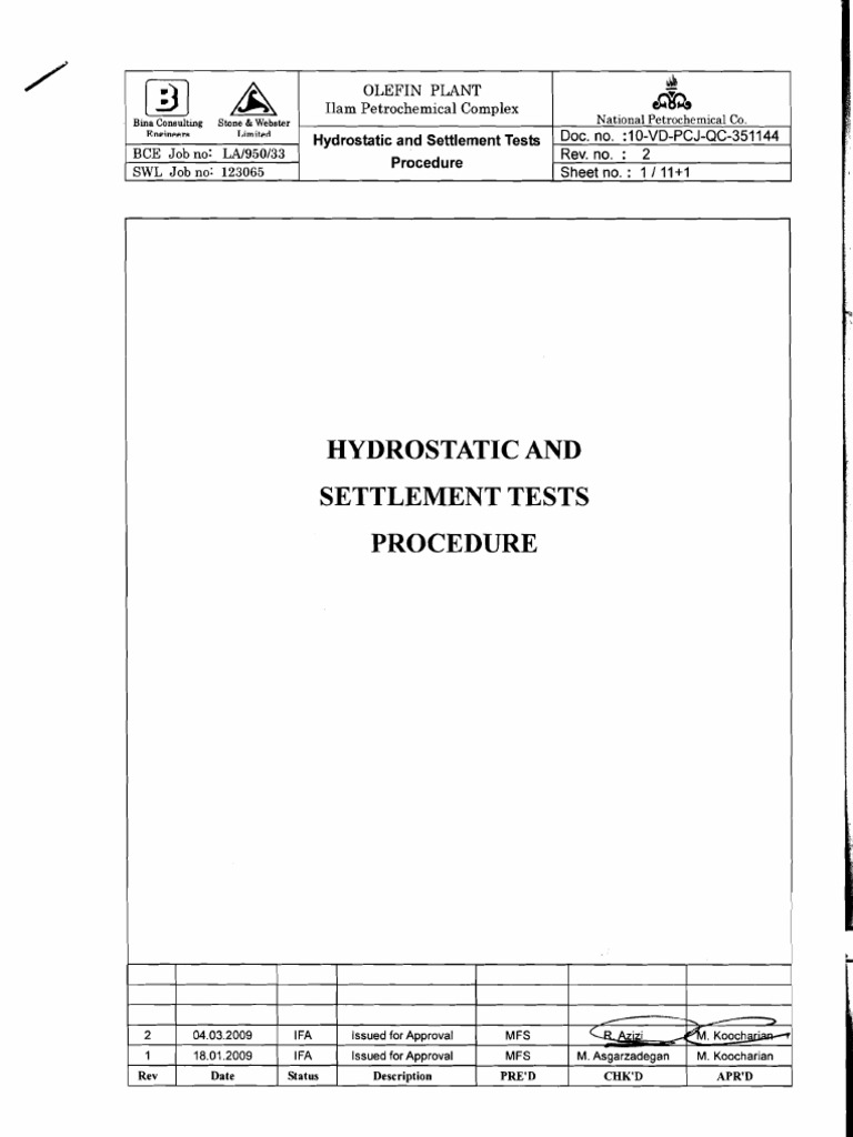 Hydrostatic Test Procedure for Tanks | PDF | Welding | Construction
