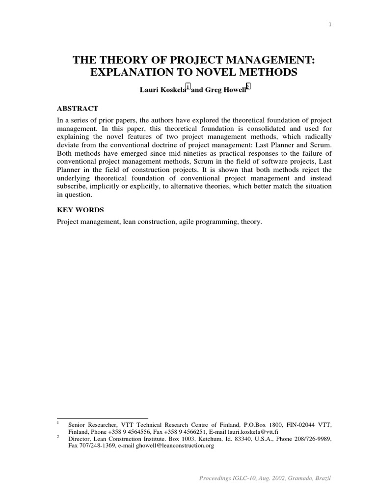 The Theory of Project Management: Explanation To Novel Methods | PDF ...