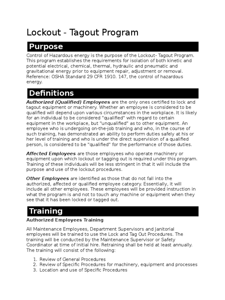 Lockout Tagout Program | PDF | Safety | Engineering