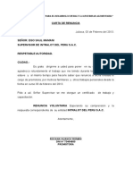 Carta de Renuncia de Trabajo