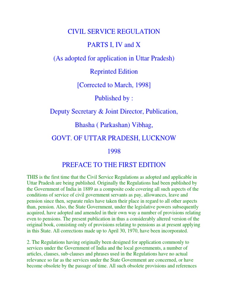 U.P. Civil Service Regulations Overview | PDF | Officer (Armed Forces ...