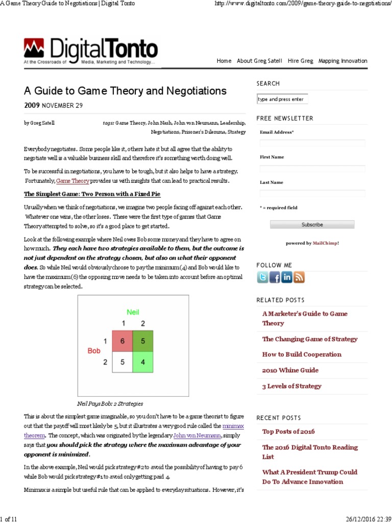 A Game Theory Guide To Negotiations Digital Tonto PDF | PDF