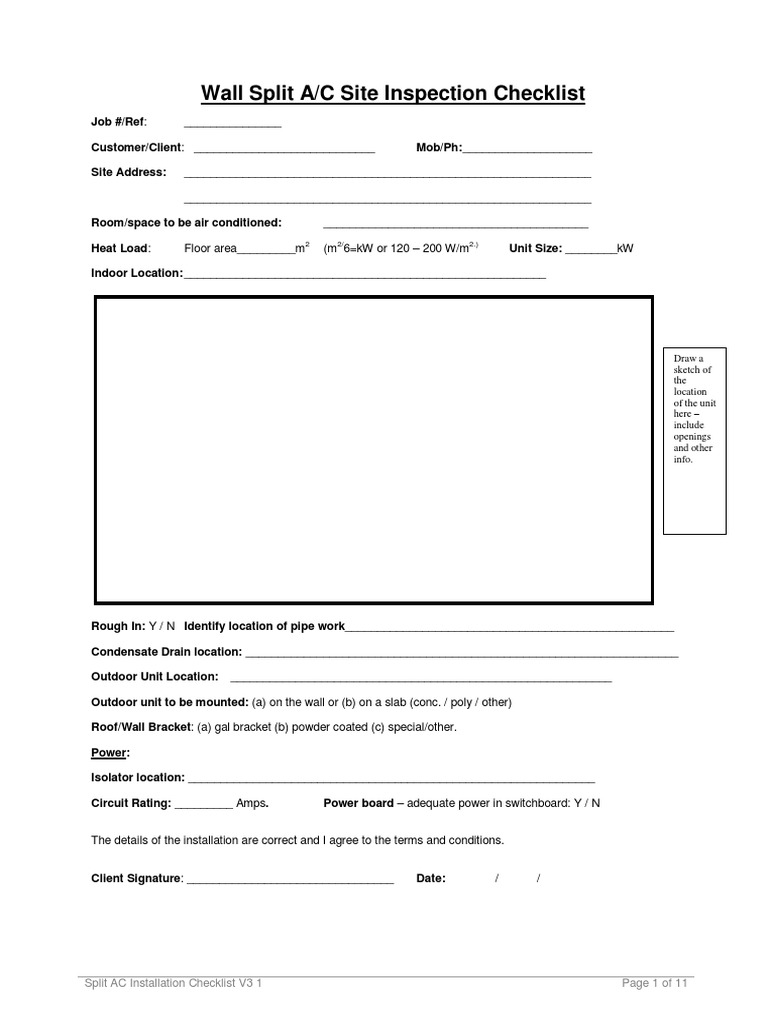 Split AC Installation Checklist V3 1 Pipe (Fluid Conveyance) Air