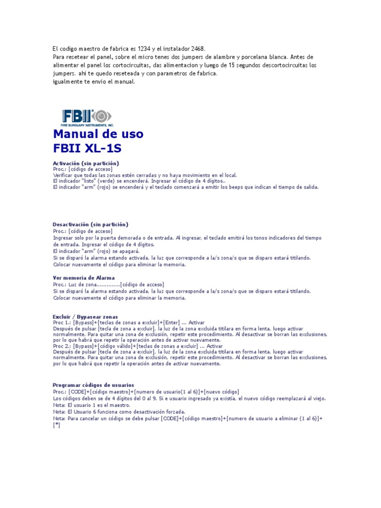 Manual Alarma FBII XL 1S | PDF | Informática | Informática y tecnología ...