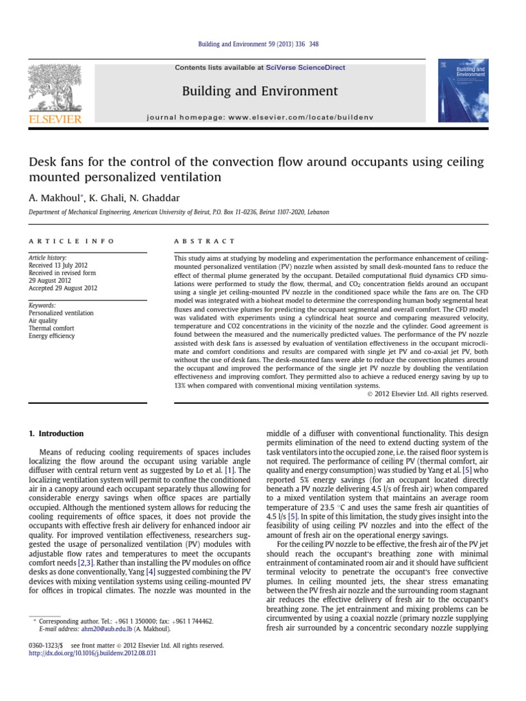 Desk Fans For The Control of The Convection Flow Around Occupants Using ...