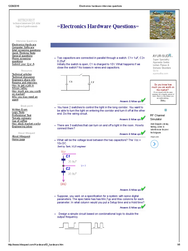 Electronics Hardware Interview Questions PDF Electronic Circuits