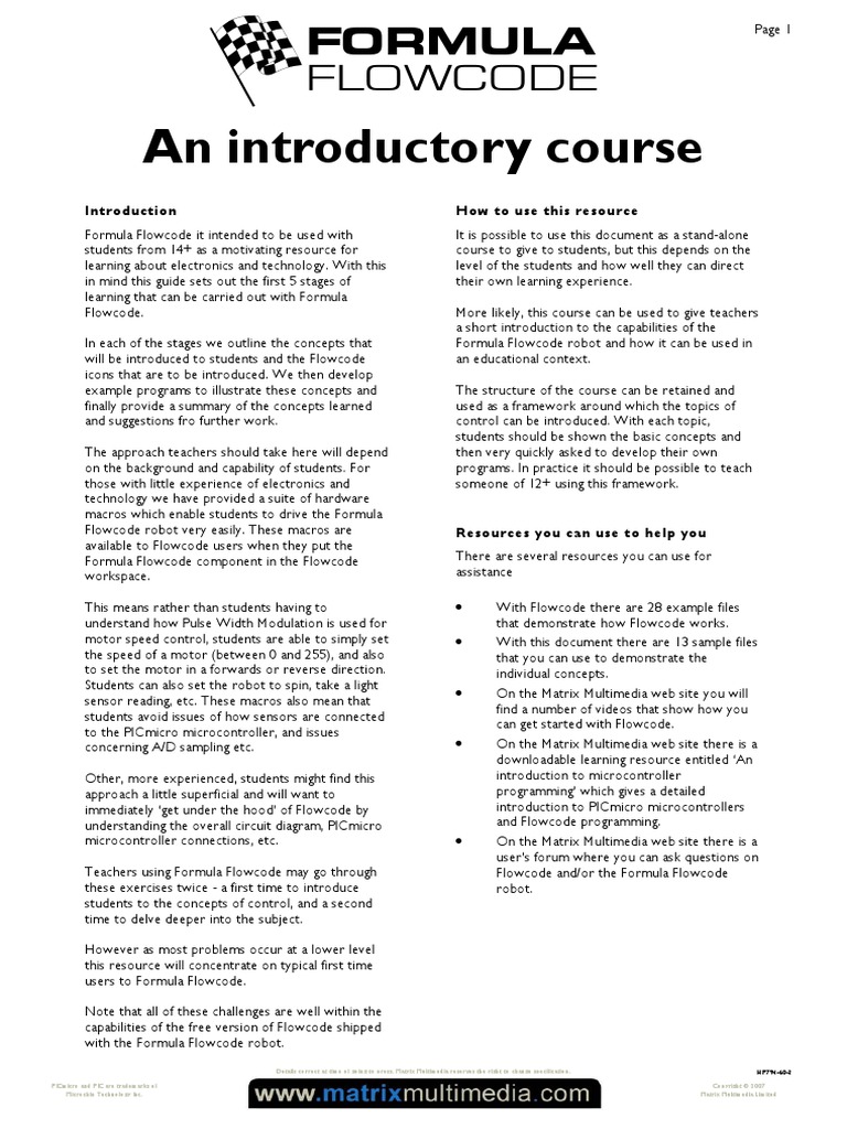 Formula Flowcode - An Introductory Course.pdf | Pic Microcontroller |  Control Theory