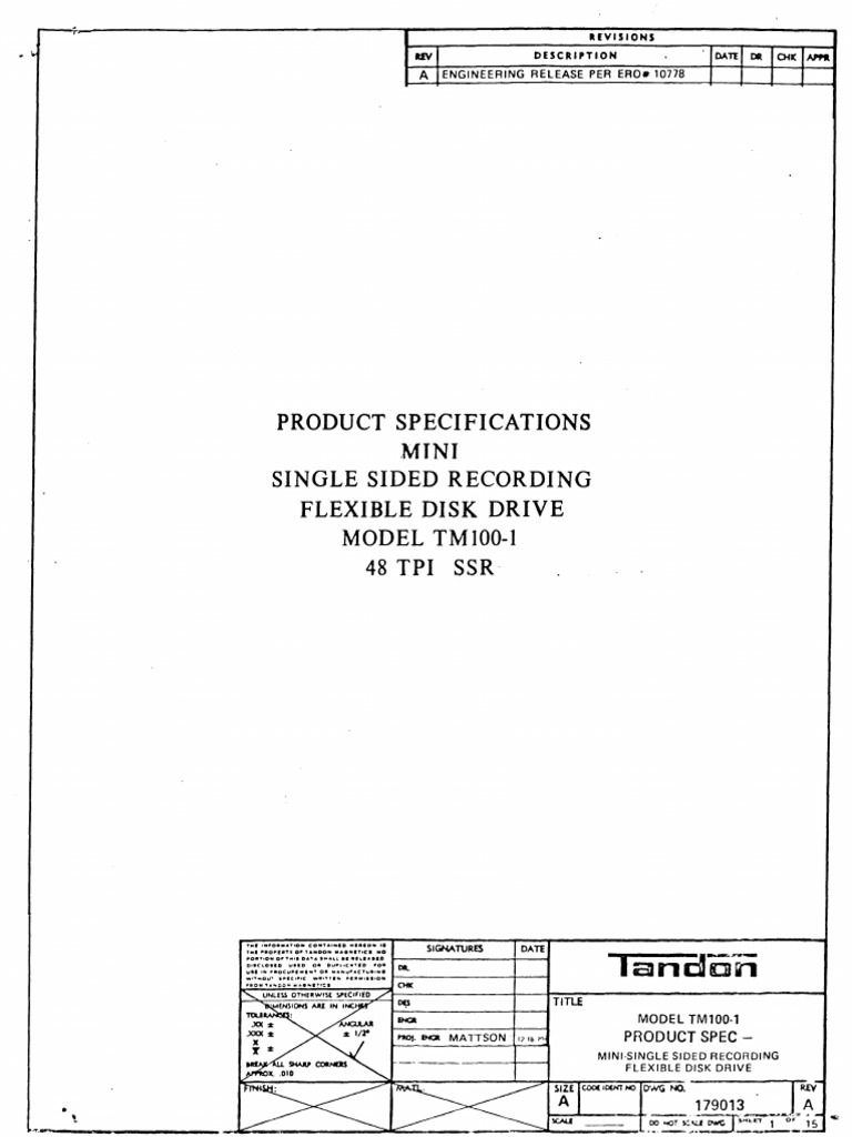 TM1001 Product Specification Dec79 PDF Floppy Disk Electrical