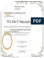 FO1 Alex P. Nepucpan, BFP: Certificate of Appreciation