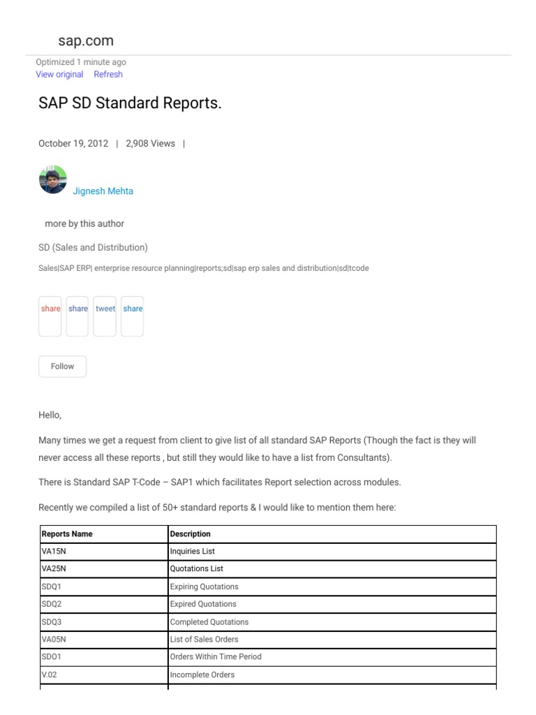 SAP SD Standard Reports Overview | PDF | Computing | Business