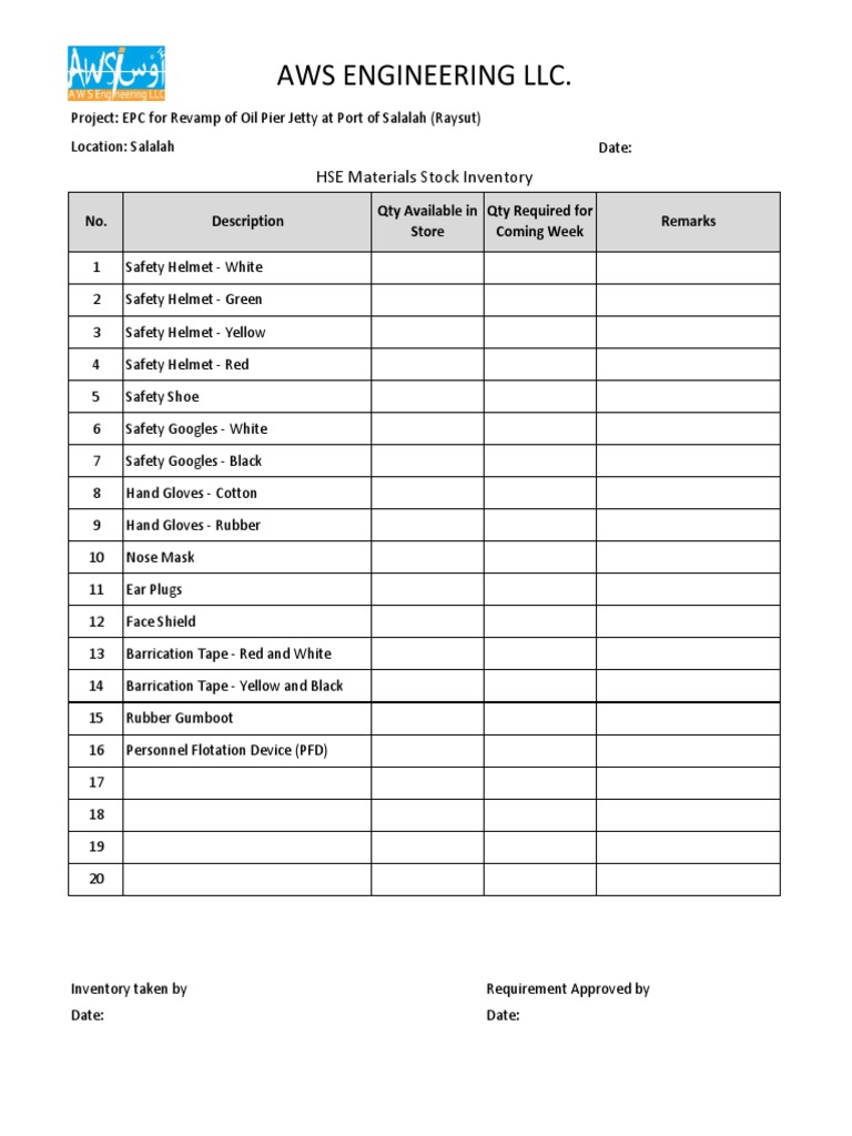 HSE Materials Stock Inventory Report | PDF