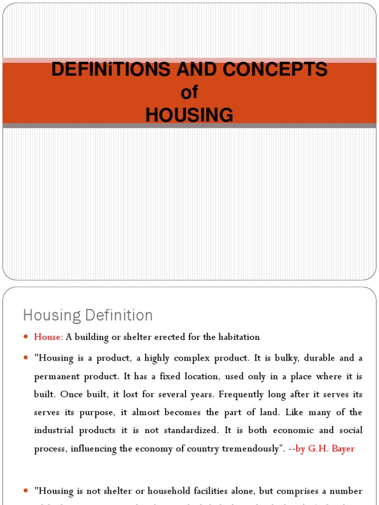 Housing Definitions and Concepts PDF Nature