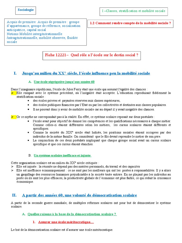 Fiche 12221 Ecole Et Mobilité Socialedoc