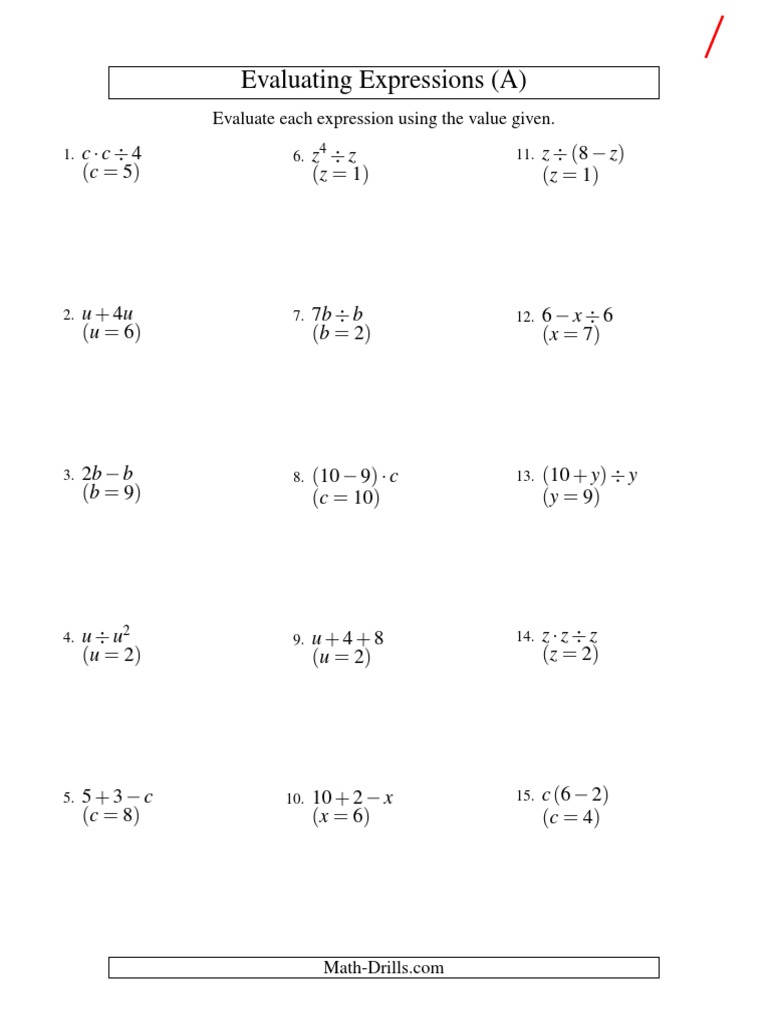 Algebra - Evaluating - Algebraic - Expressions - One - Variable - Two ...