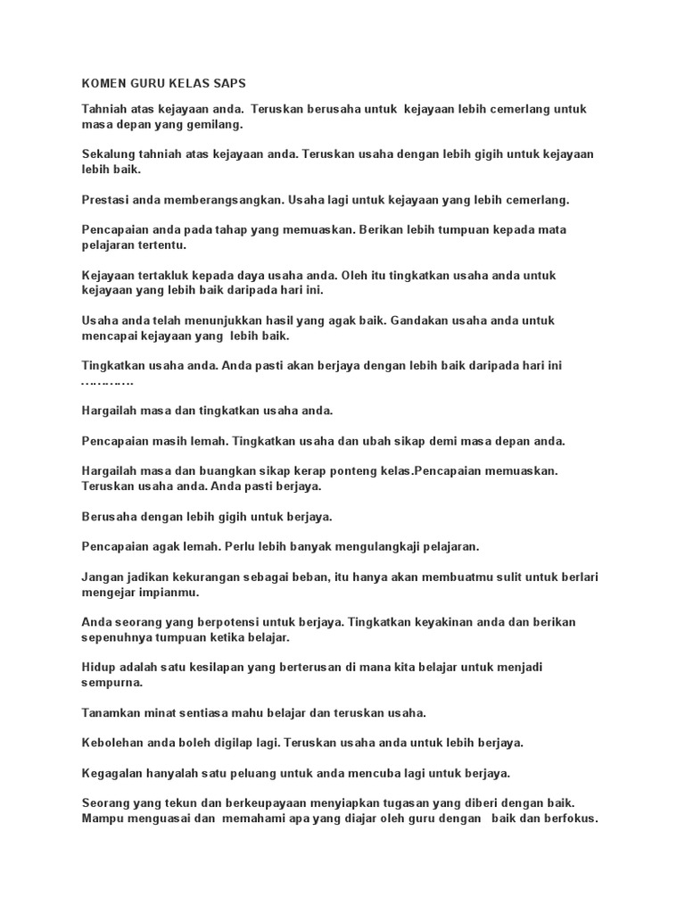 Komen Guru Kelas Saps Pdf