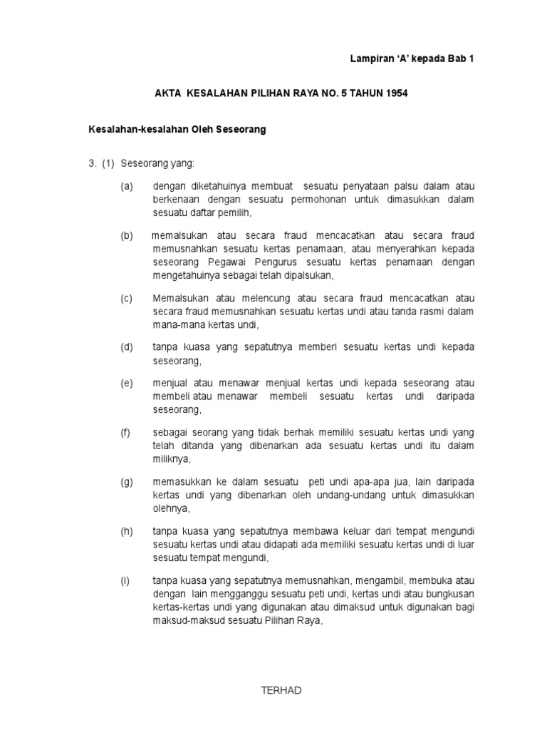 Akta Kesalahan Pilihan Raya | PDF