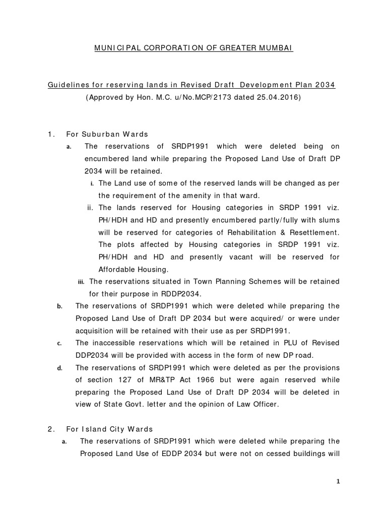 SRDP 1991 Reservations in Draft DP 2034 | PDF | Government | Business