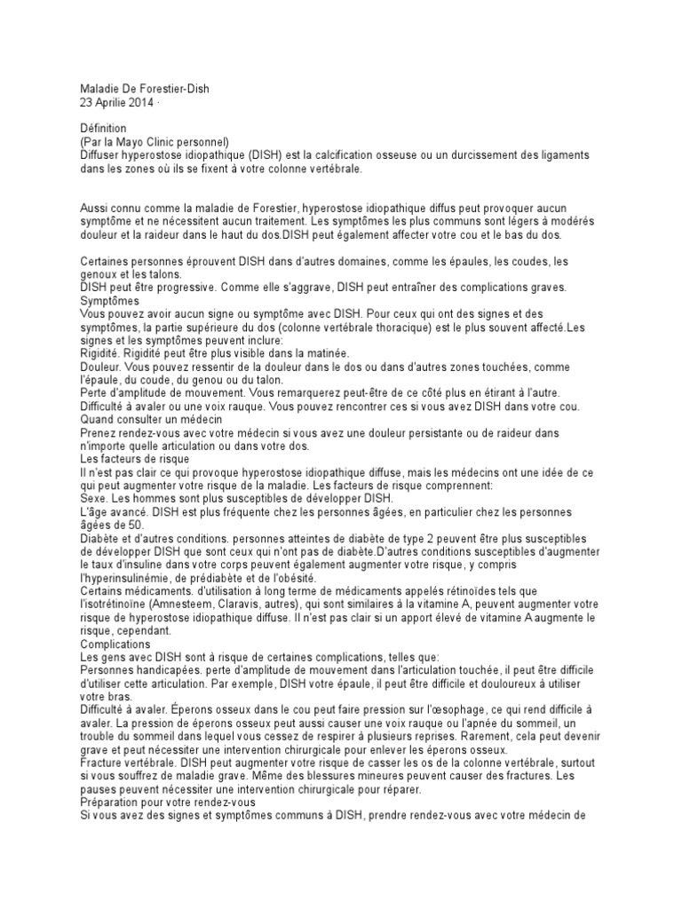 Maladie de Forestier Symptômes et Traitements PDF Diabète de type — free download