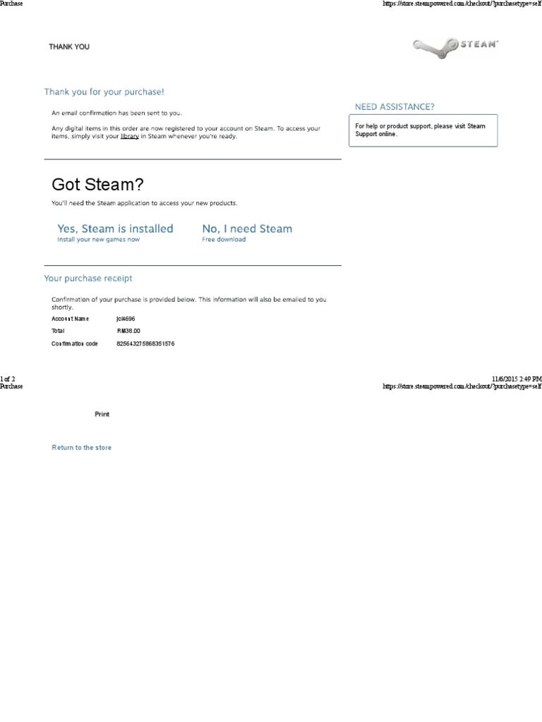 Steam Purchase Confirmation Details | PDF | Business