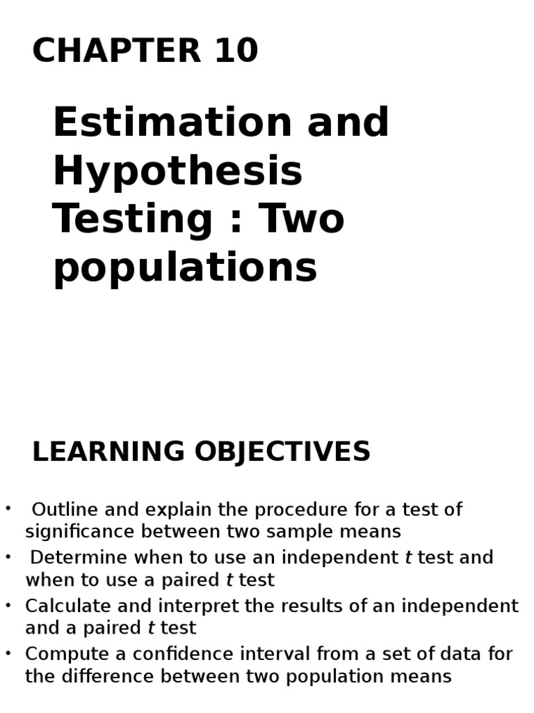 Hypothesis Testing for Two Populations | PDF | Standard Deviation ...