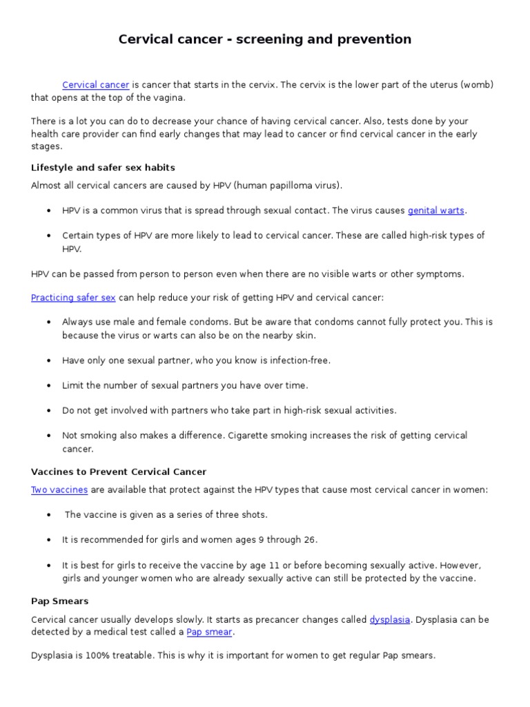 Cervical Cancer: Screening & Prevention Guide | PDF