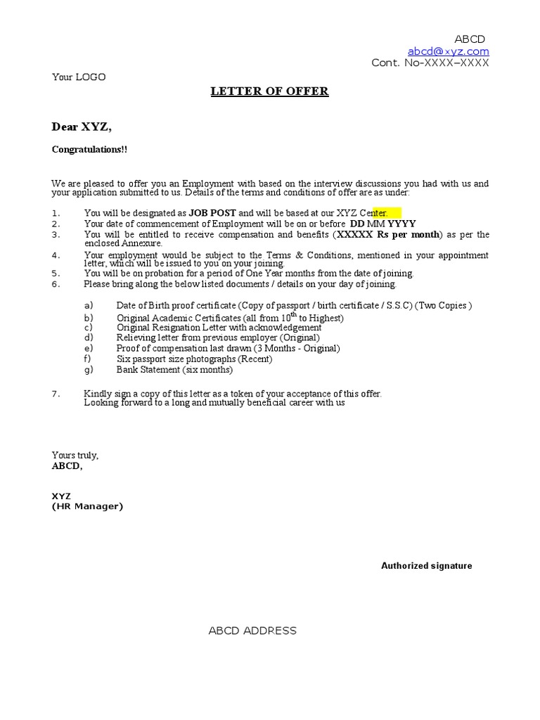 Sample Offer Letter | PDF | Sports & Recreation