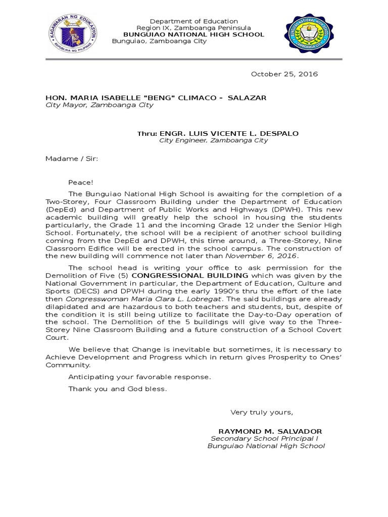 Request for Demolition of School Buildings | PDF | Behavior ...