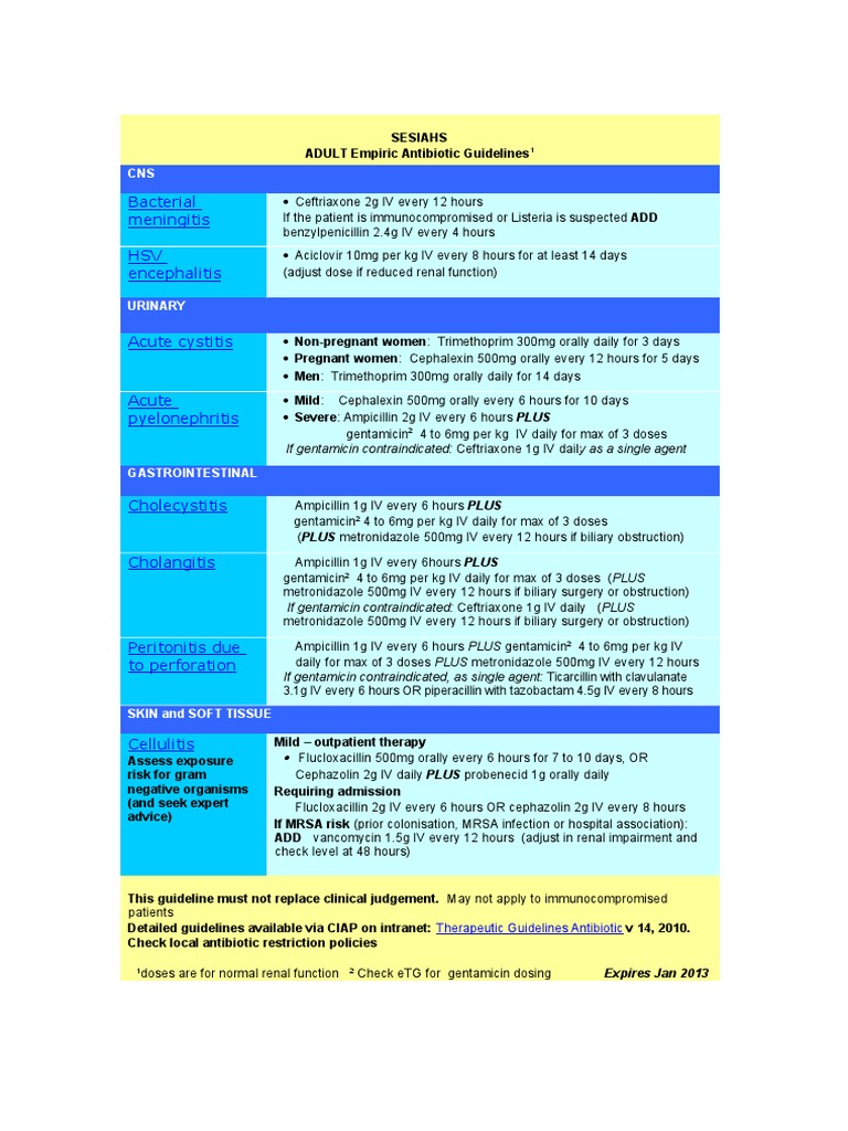 SESIAHS Adult Antibiotic Guidelines | PDF | Methicillin Resistant ...
