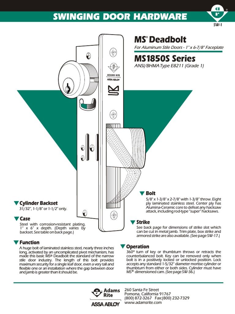 Adams Rite Lock | PDF | Door | Screw