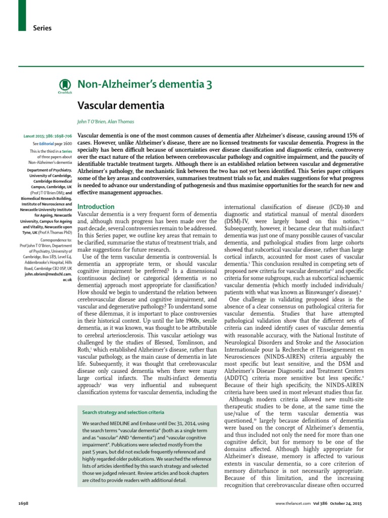 2015 Vascular Dementia PDF Dementia Alzheimer's Disease
