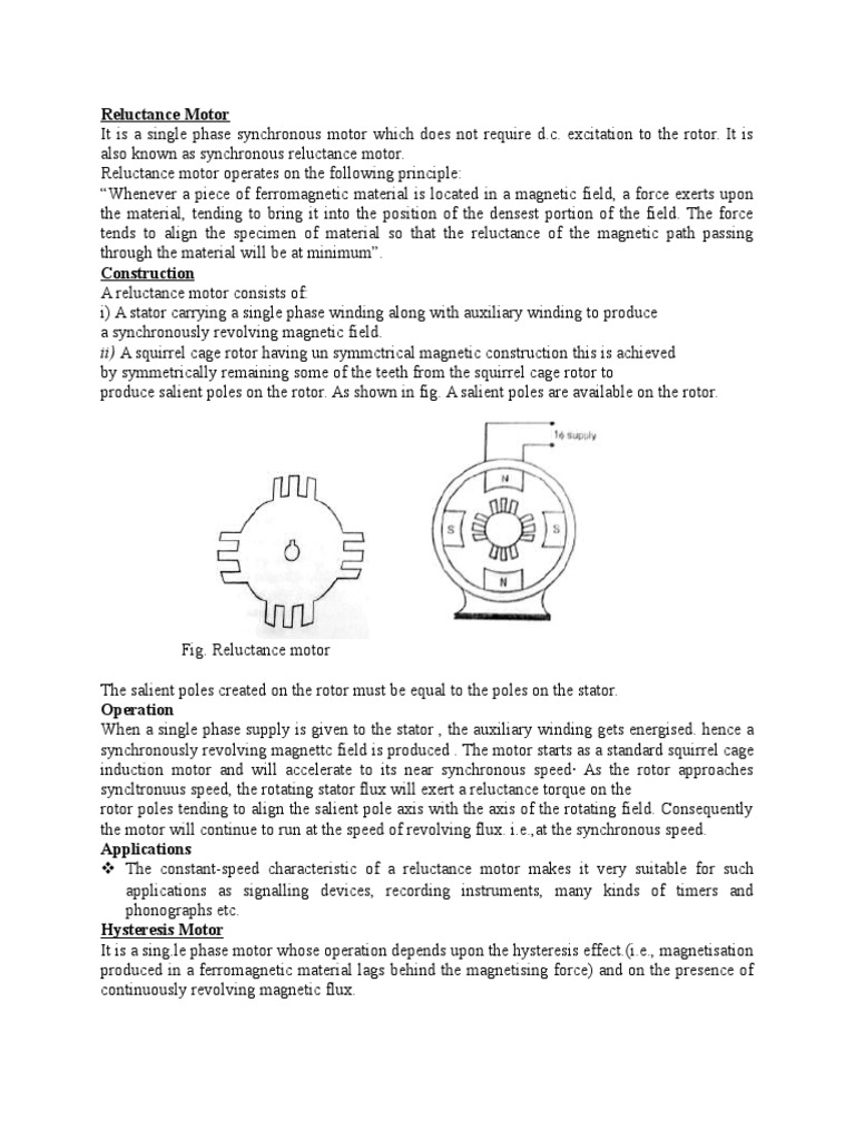 Reluctance Motor: Ii) A Squirrel Cage Rotor Having Un Symmctrical ...